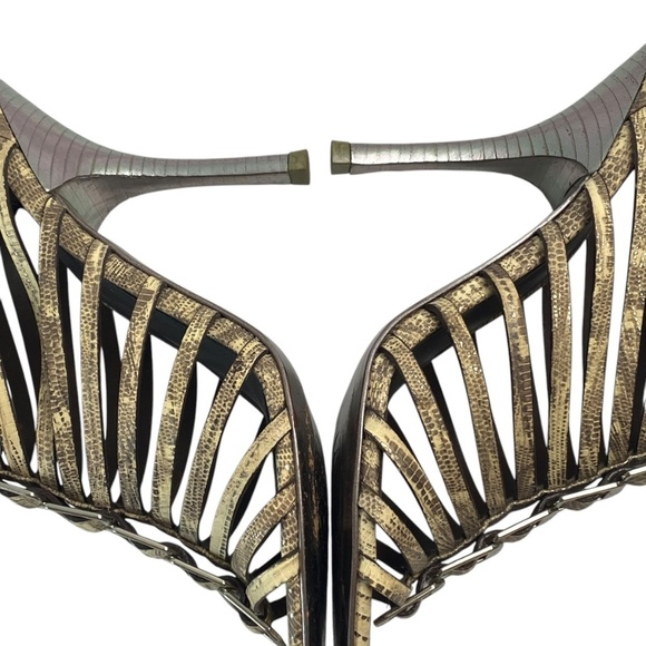 Tory Burch Cuba Caged Strappy Snake Print Leather Stiletto Heels Size 8 - Picture 4 of 9